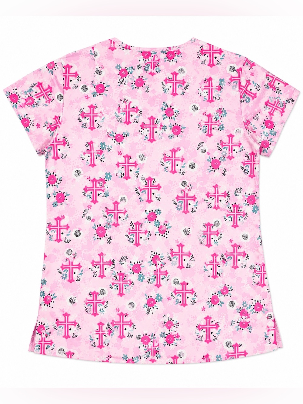 Wear For Care Pink Cross Scrub Top Size Small | V-Neck Medical Uniform | Nurse - Picture 3 of 7